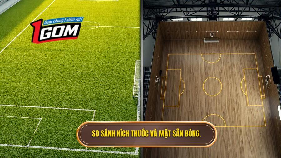 1. So sánh kích thước và mặt sân bóng.